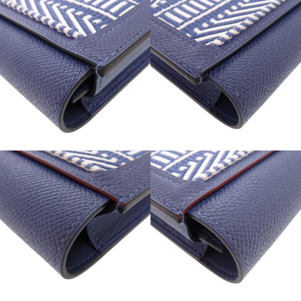 HERMES Long Wallet Purse Epsom Blue brighton Passan Long Sangle Caval Women