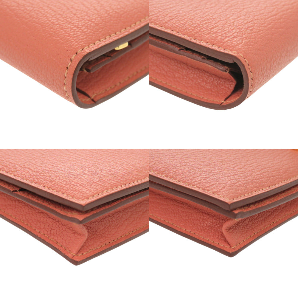 HERMES Long Wallet Purse Taurillon Clemence Rose tea Beansufla Women
