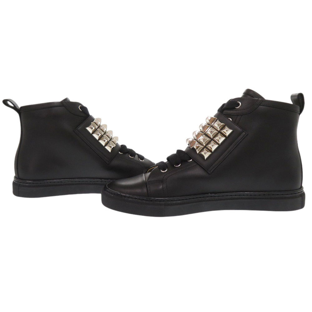 HERMES sneakers leather black High-top leather sneakers Lenox Collier de Sian Studs mens 40 1/2