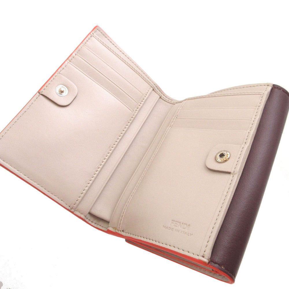 FENDI Bifold Wallet 8M0359 leather Bordeaux W Hook Wallet Peekaboo unisex(Unisex)