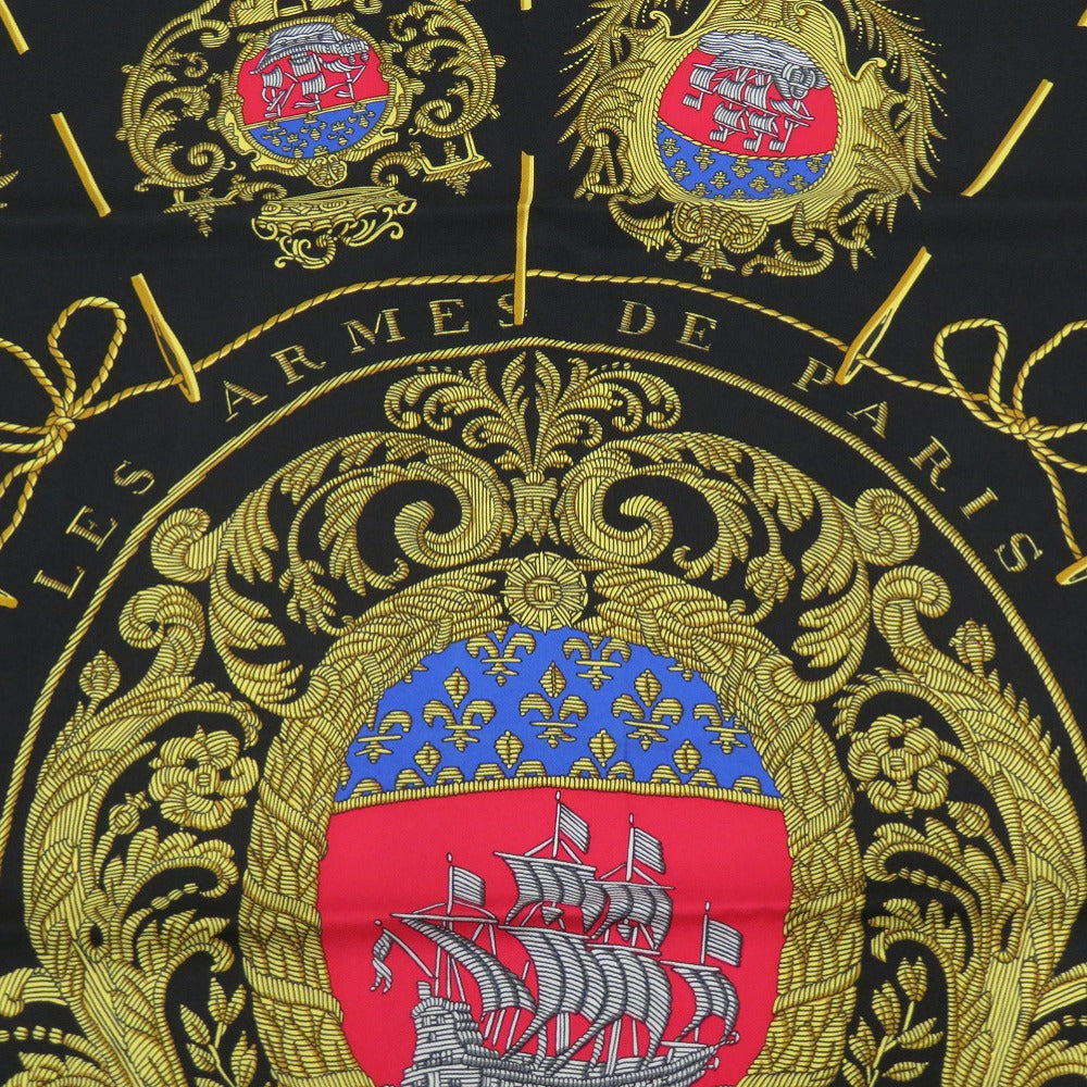 HERMES scarf silk black Carre90 LES ARMES DE PARIS Coat of arms of Paris Women