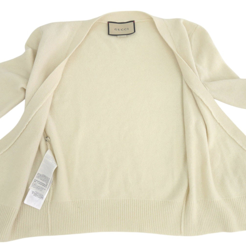 GUCCI cardigan cashmere Ivory Cache-coeur logo embroidered ribbon knit cardigan Women Medium size (170/90Y)