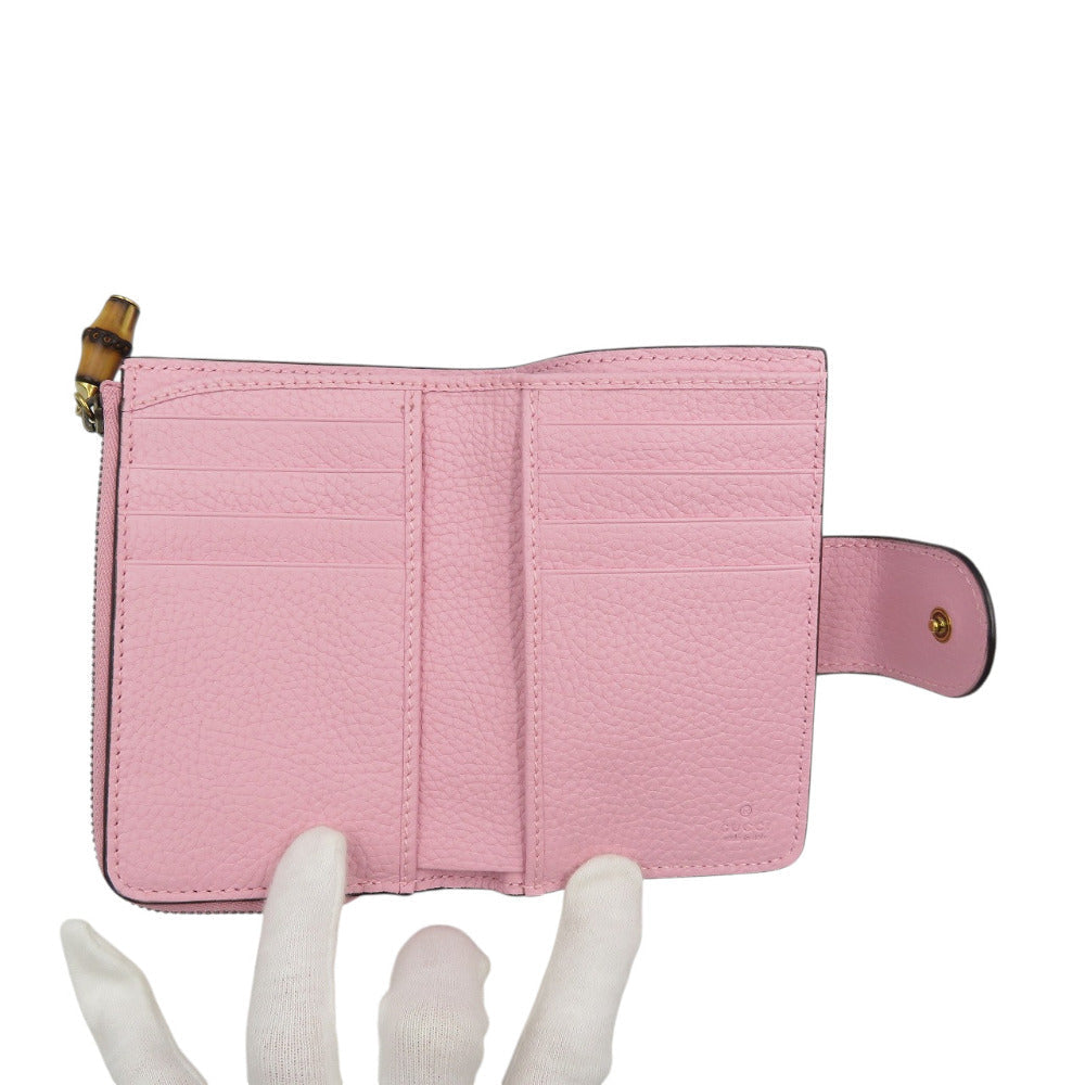 GUCCI Bifold Wallet 739498 leather pink Double G Medium Wallet with Bamboo Women