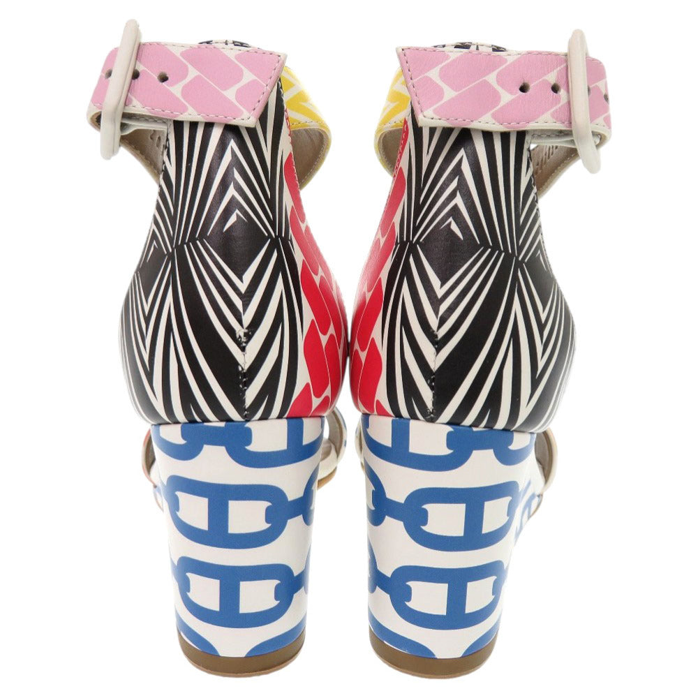 HERMES Sandals leather white Ankle strap wedge sole Women 35