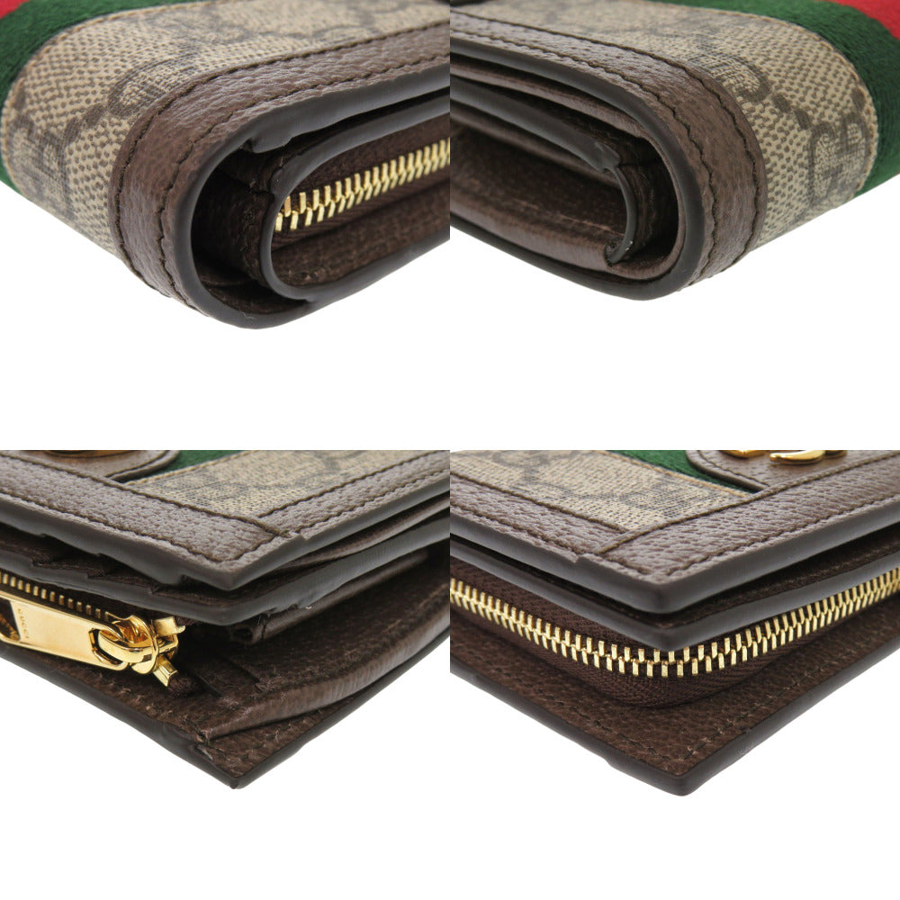 GUCCI Bifold Wallet 813296 PVC coated canvas, leather Brown GG Supreme Ophidia medium Women