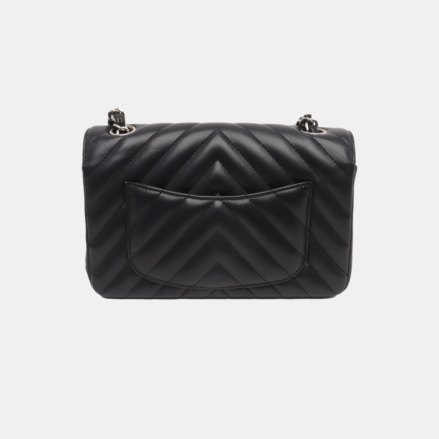 Chanel Classic Flap Mini Chevron Quilted Black Lambskin Silver Hardware