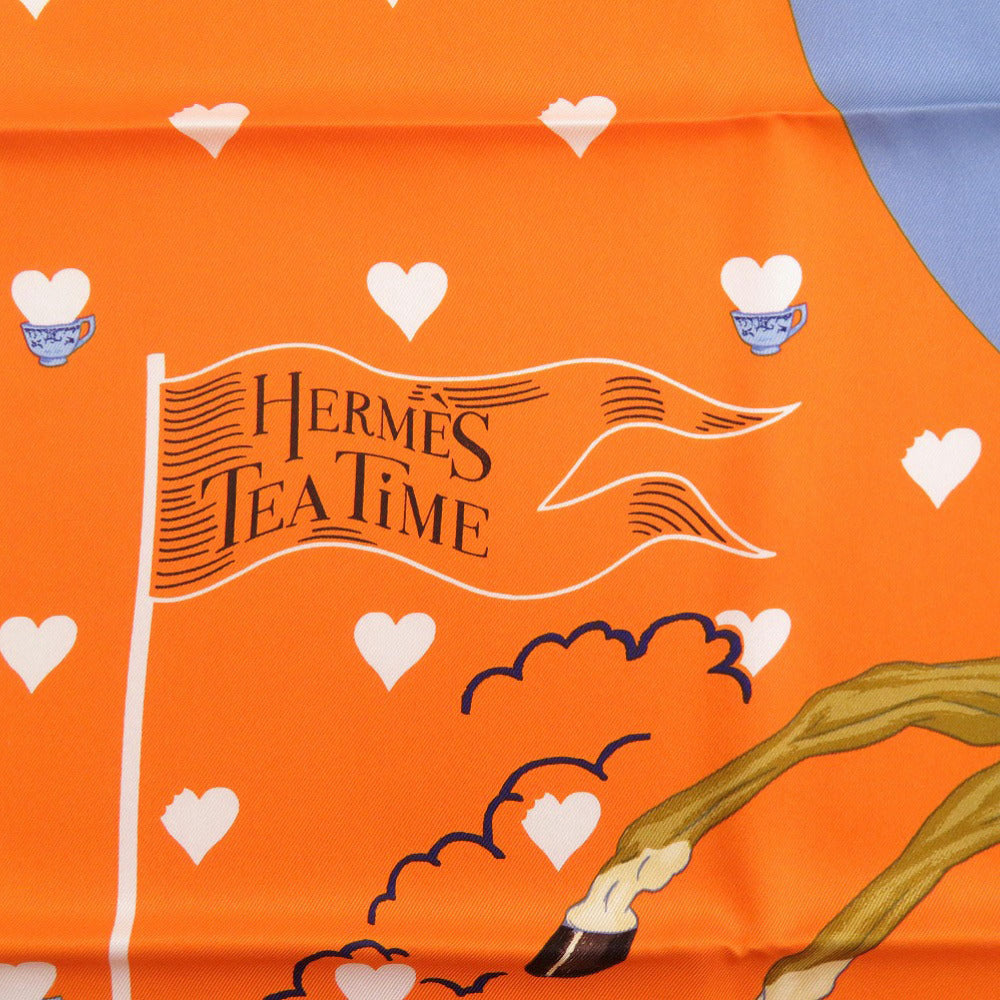 HERMES scarf silk Orange Carre70 TEA TIME