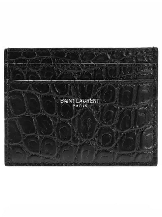 Luxury Saint Laurent Trending 2025 Classic Logo Crocodile Card Wallet Black