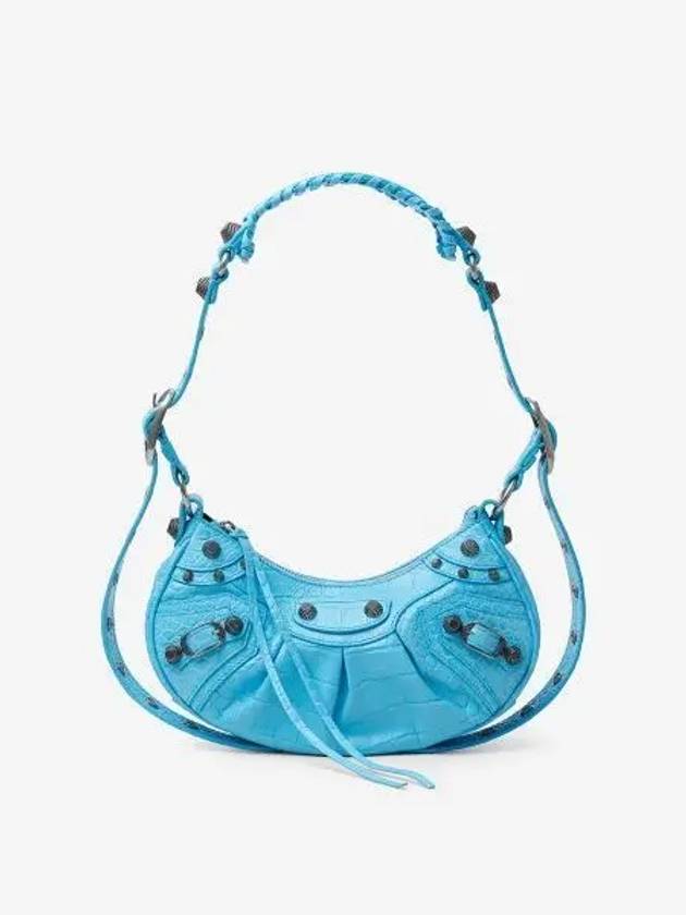Luxury Balenciaga Trending 2025 Le Cagole XS Crocodile Embossed Shoulder Bag Blue Sky