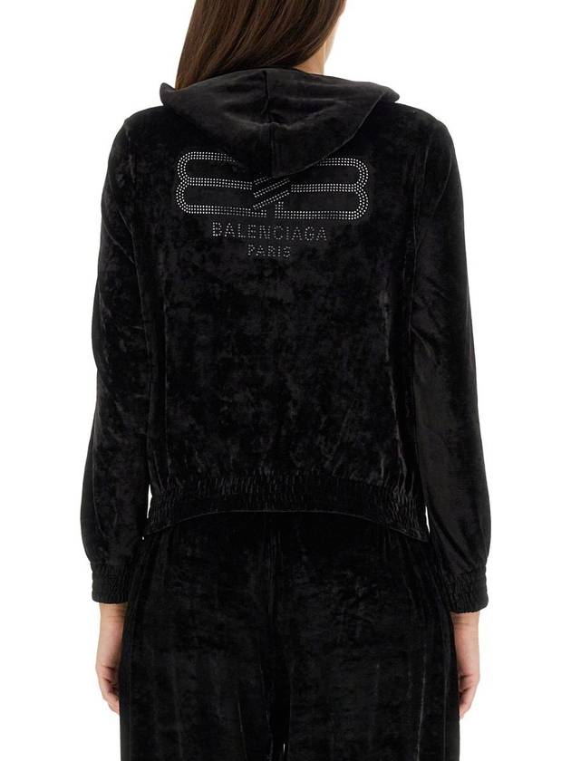 Luxury Balenciaga Trending 2025 Women's BB Paris Strass Velvet Zip-Up Hoodie Black