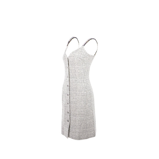 Chanel size 34 21P Tweed dress cotton/polyester white/black