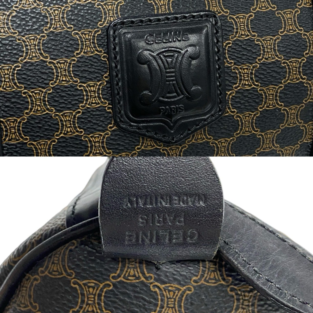 CELINE Handbag Leather, PVC black Macadam Blason Triomphe logo Women