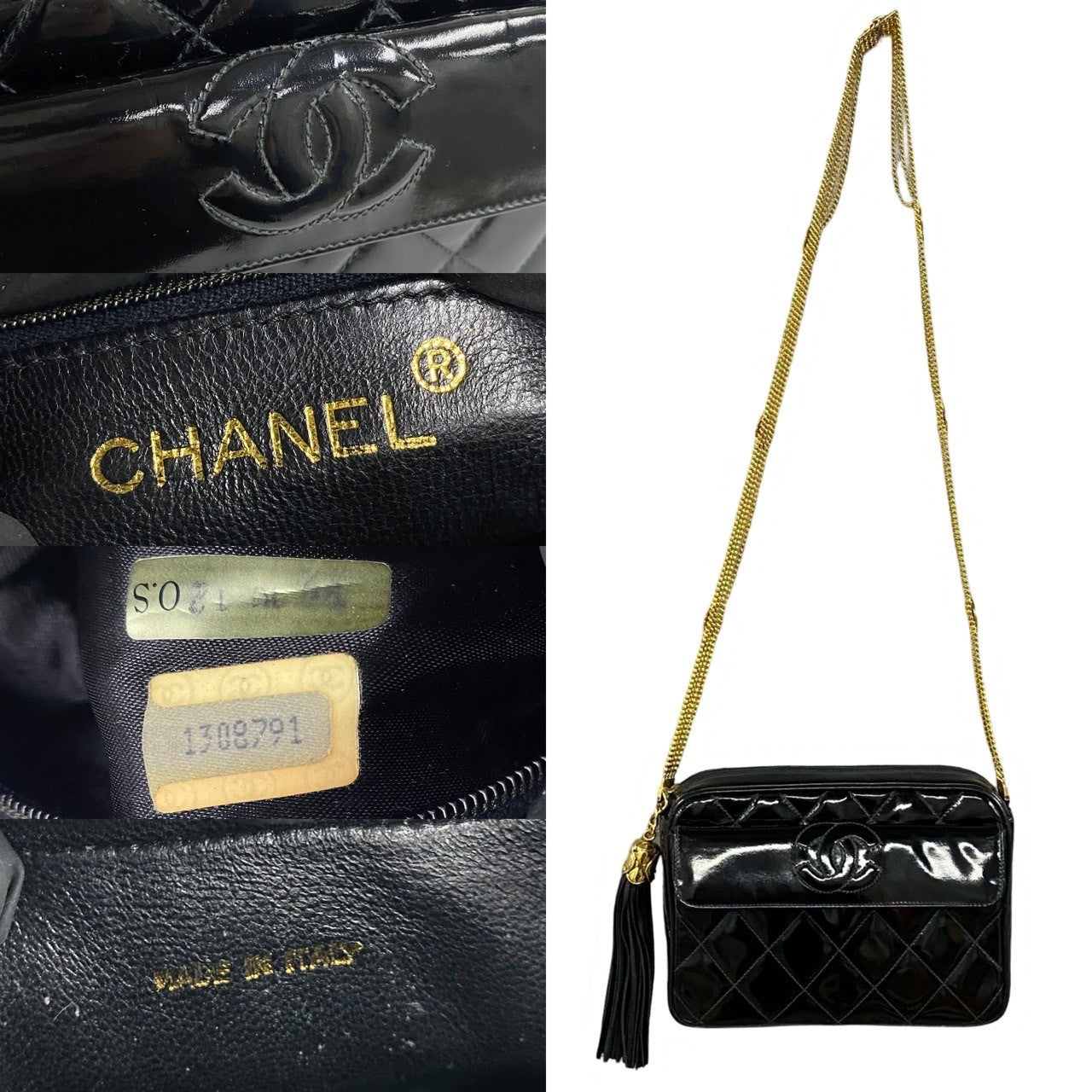 CHANEL Shoulder Bag Patent leather black