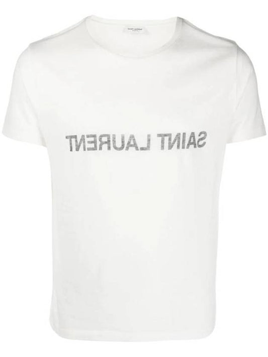 Luxury Saint Laurent Trending 2025 Reverse Logo Print Cotton Short Sleeve T-Shirt White