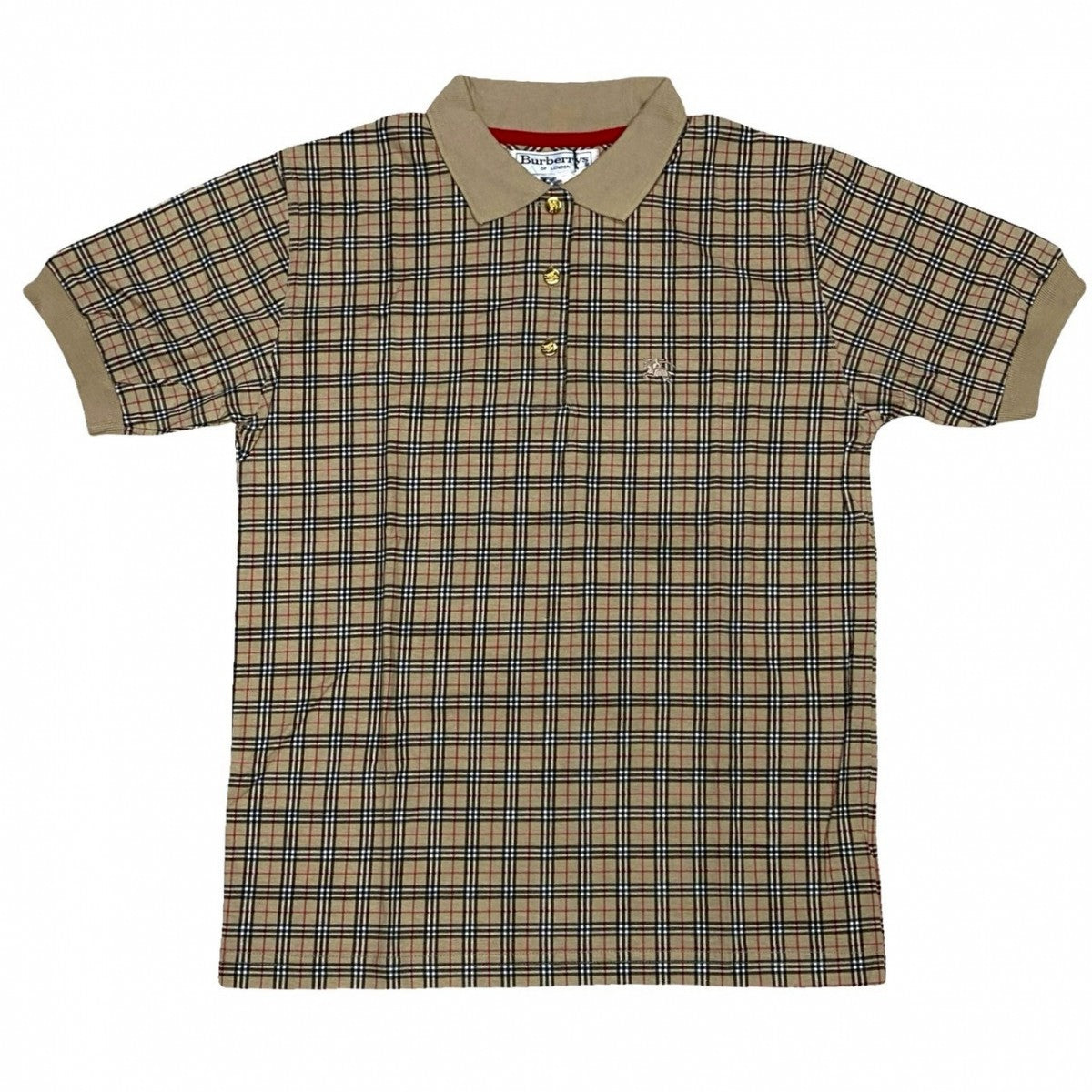 BURBERRY Short sleeve polo shirt cotton beige Nova check shadow horse logo button mens M