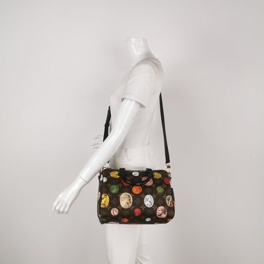 Louis Vuitton Speedy 25 Bandouliere Fornasetti Louvre Stamps