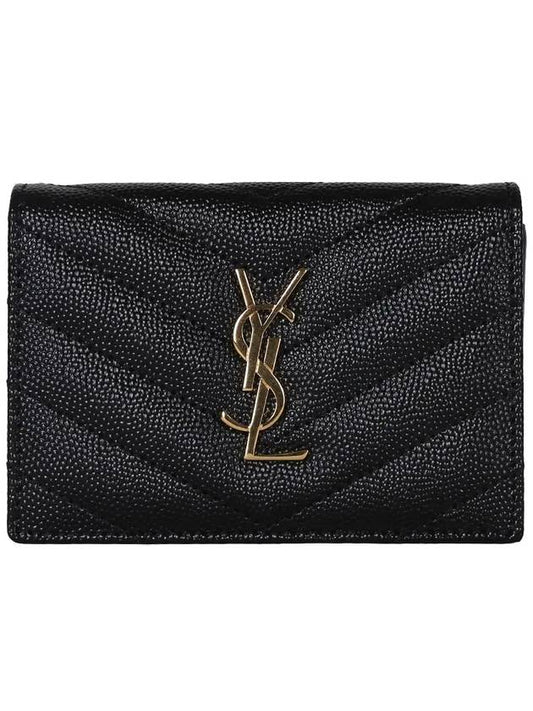 Luxury Saint Laurent Trending 2025 Monogram Caviar Embossed Business Card Wallet Black