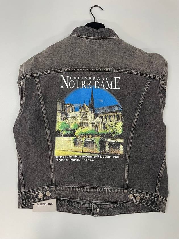 Luxury Balenciaga Trending 2025 Notre Dame Print Denim Jacket Black