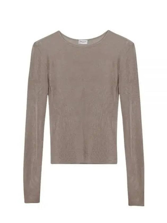 Luxury Saint Laurent Trending 2025 Rib Detail Viscose Crop Long Sleeve T-Shirt Pink