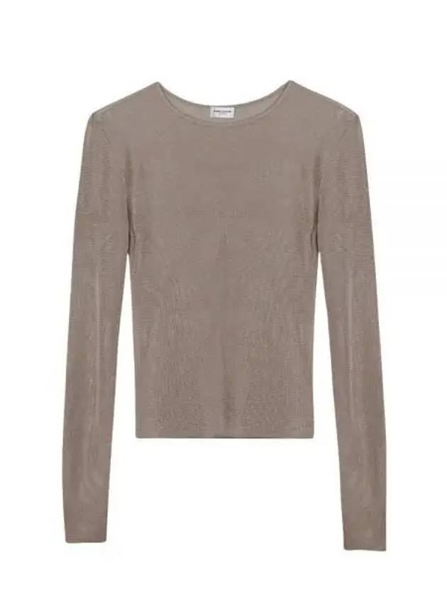 Luxury Saint Laurent Trending 2025 Rib Detail Viscose Crop Long Sleeve T-Shirt Pink