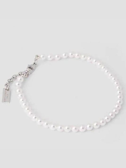Luxury Saint Laurent Trending 2025 Logo Plaque Glass Pearl Bracelet Cream