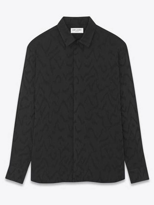 Luxury Saint Laurent Trending 2025 Art Print Satin Long Sleeve Shirt Black