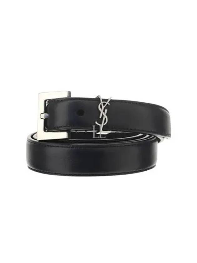 Luxury Saint Laurent Trending 2025 Women's Monogram Square Grain Leather Belt Black
