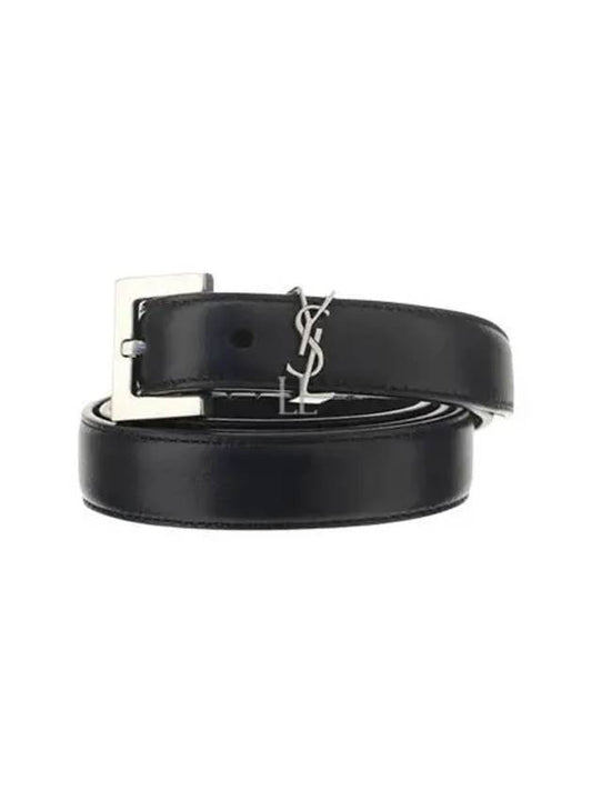 Luxury Saint Laurent Trending 2025 Women's Monogram Square Grain Leather Belt Black