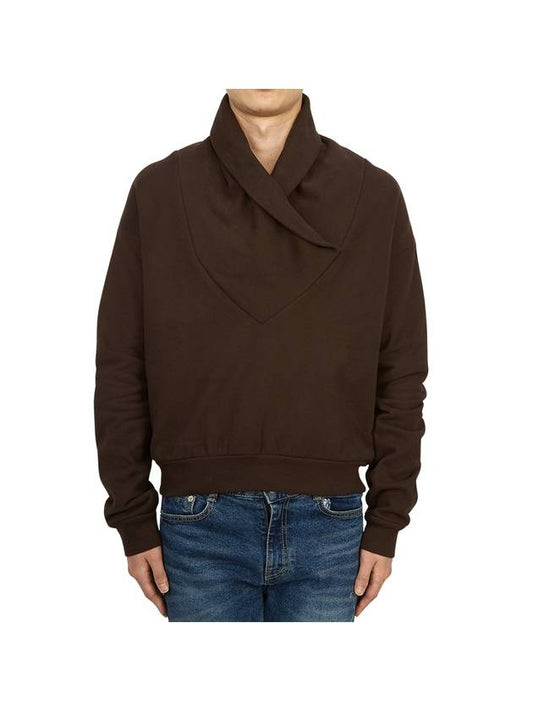 Luxury Saint Laurent Trending 2025 Men's Shawl Collar Cotton Sweatshirt Brown