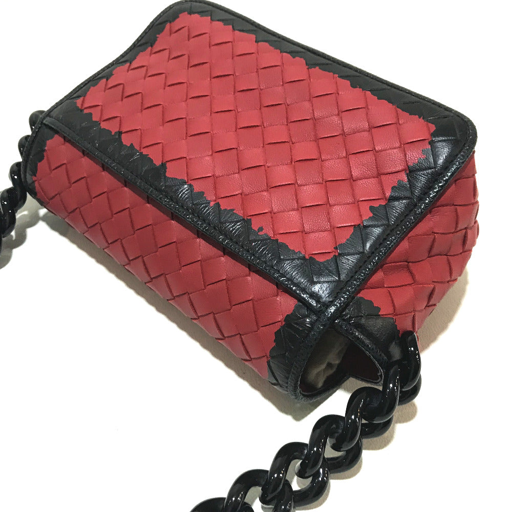 BOTTEGAVENETA Shoulder Bag 339270 lambskin Red x black INTRECCIATO Mini Chain Women
