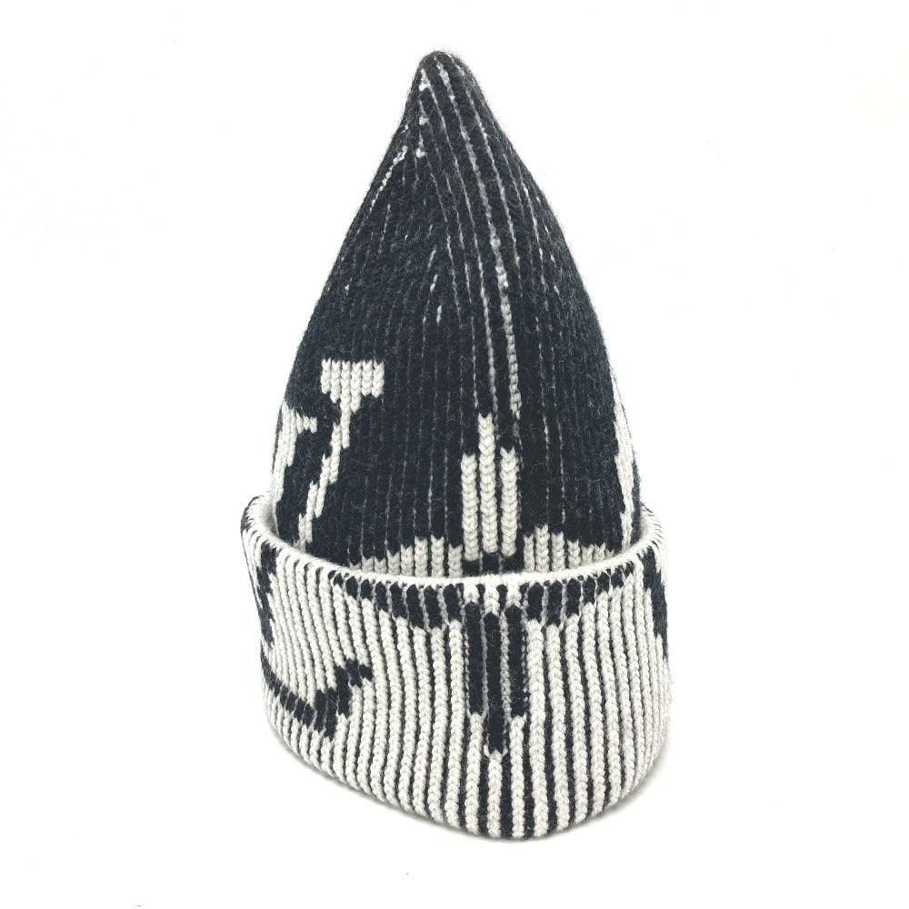 LOUIS VUITTON Knit hat M77997 wool black Bonnet Rib Flower Monogram mens