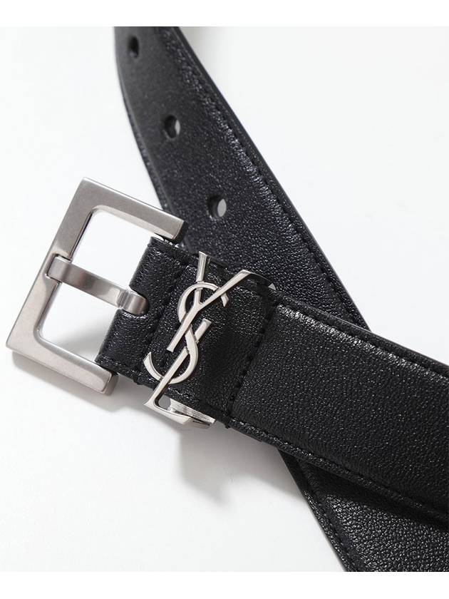 Luxury Saint Laurent Trending 2025 Silver Hardware Monogram Buckle Leather Belt Black