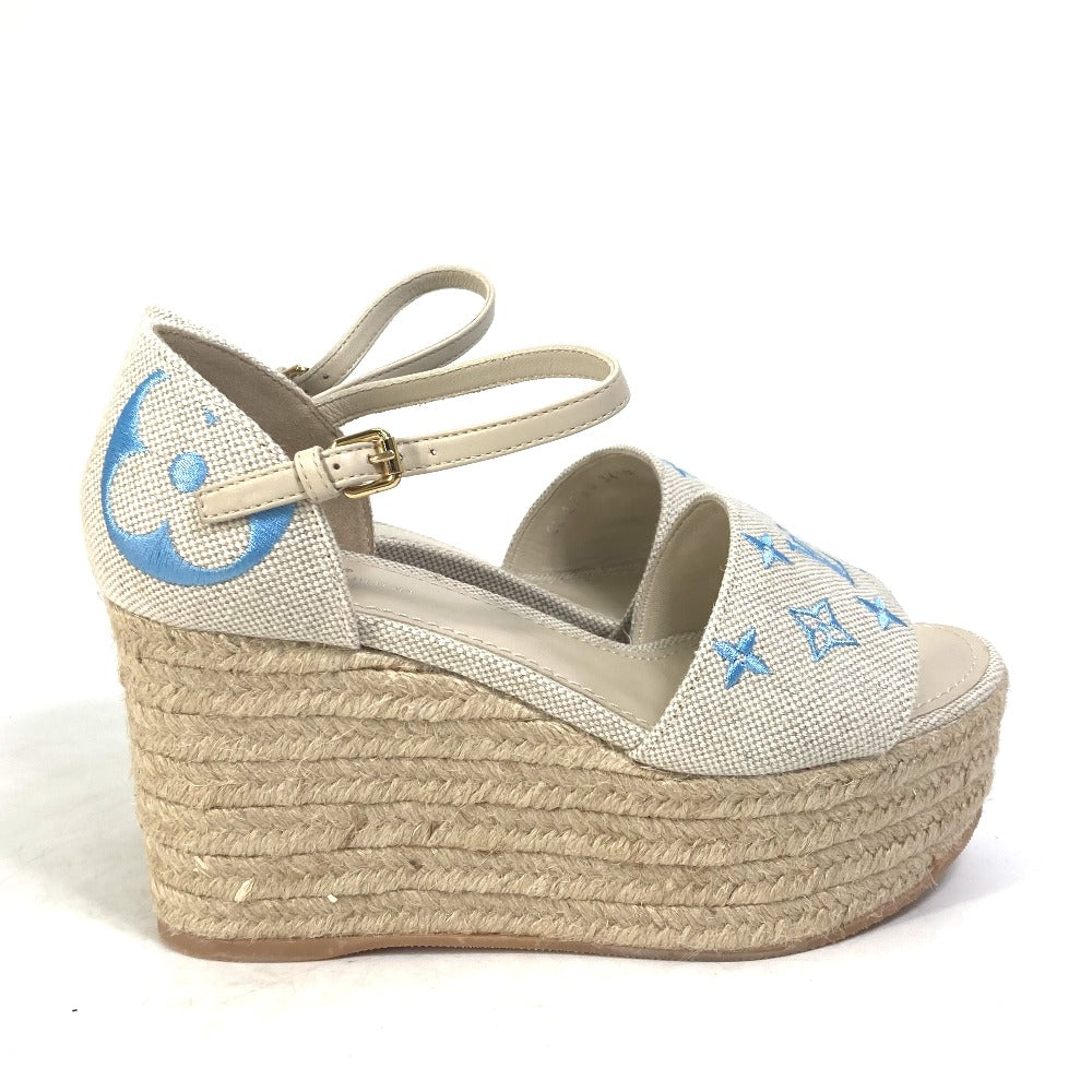LOUIS VUITTON Sandals Leather / canvas blue Starboard Lines With strap Women 34.5