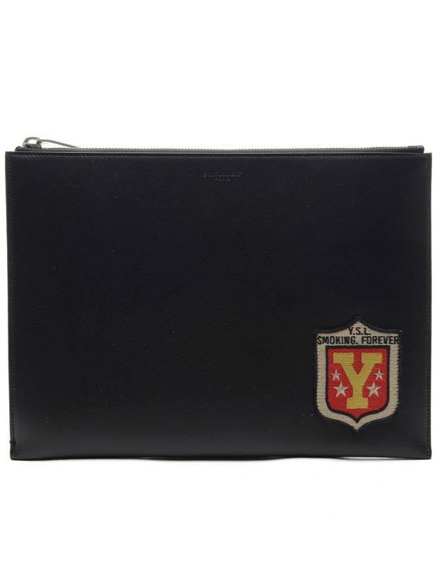 Luxury Saint Laurent Trending 2025 Y Shield Patch Clutch Bag Black