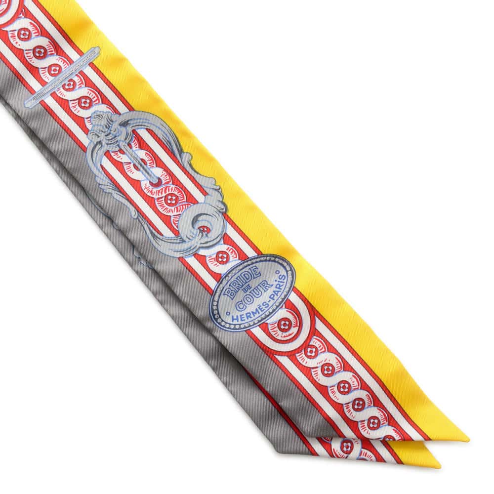 HERMES Twilly Brid de Cool Gris/Jaune Vif/Rouge Silk100%
