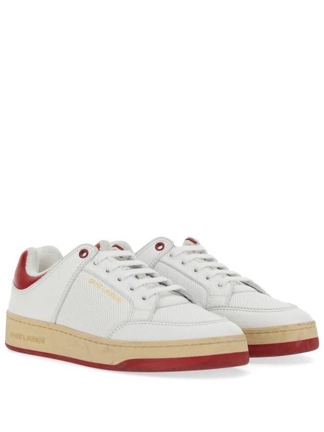 Luxury Saint Laurent Trending 2025 Crack Lace Up Calf Leather Low Top Sneakers White Red