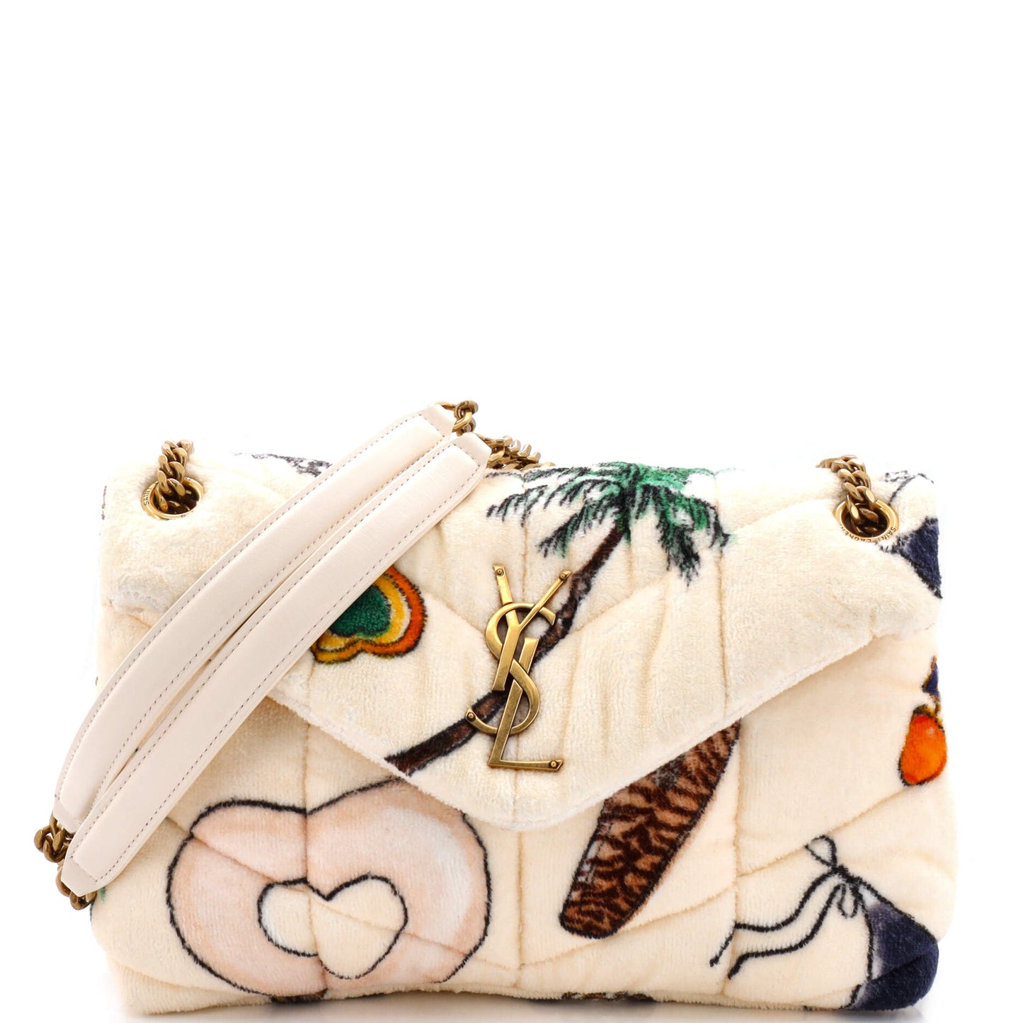 Luxury Saint Laurent Trending 2025 Loulou Puffer Shoulder Bag Quilted Printed Terry Cloth Small