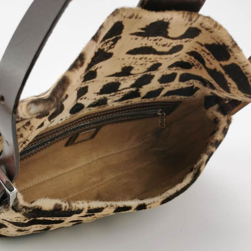 Fendi Baguette Pony-style Calfskin Leather Brown Printed on Beige