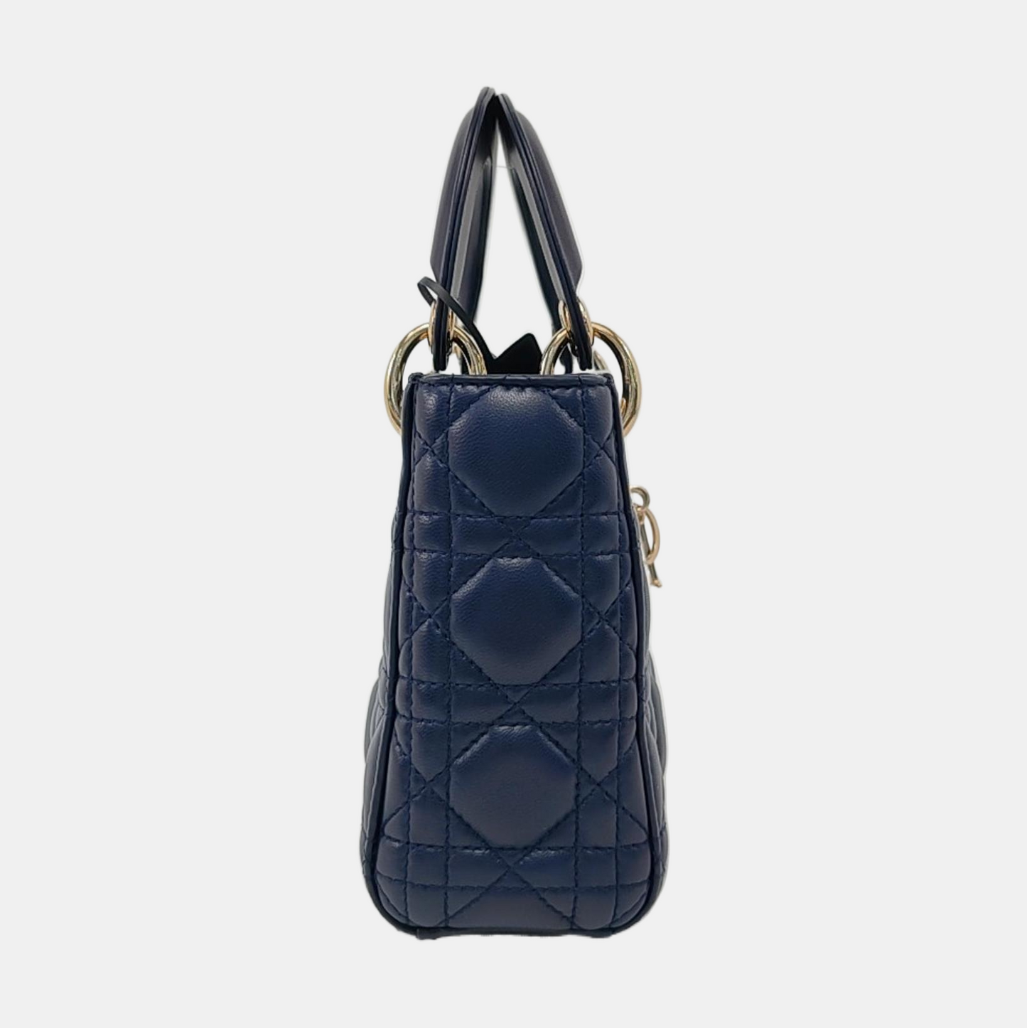 Lady Dior Mini Navy Cannage Lambskin Gold Hardware Chain Strap