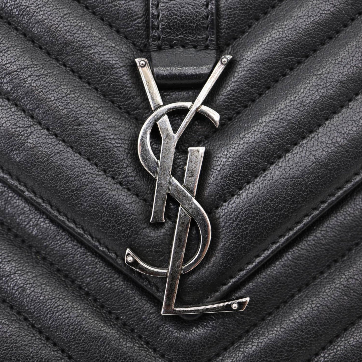 YVES SAINT LAURENT College Medium Monogram Chevron Leather Crossbody Bag Black