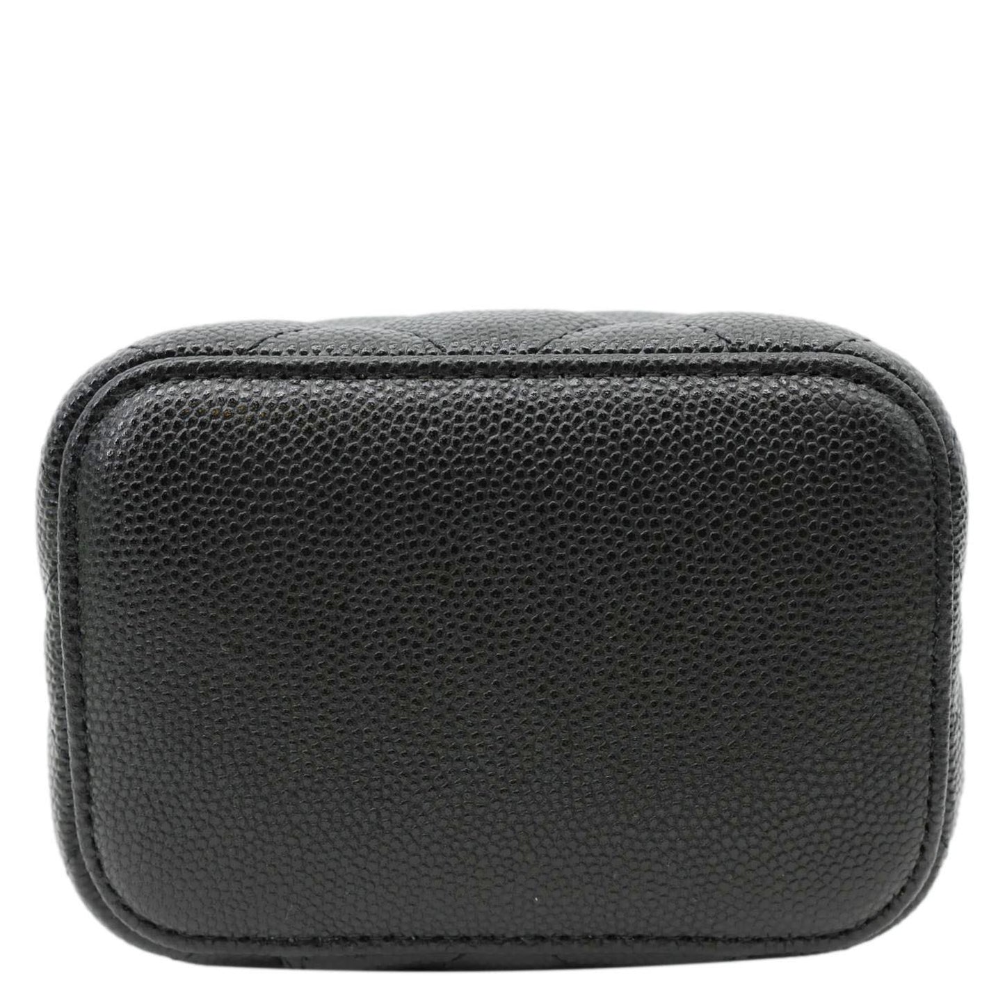 CHANEL Pearl On Top Mini Quilted Caviar Leather Chain Vanity Case Bag Black