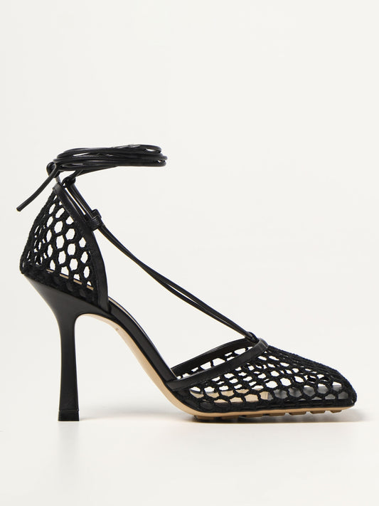 BOTTEGA VENETA LACE-UP NAPPA LEATHER TRIMMED MESH SANDALS