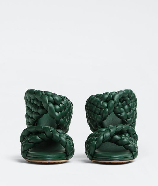 BOTTEGA VENETA CURVE LEATHER SANDALS VERT FONCEE