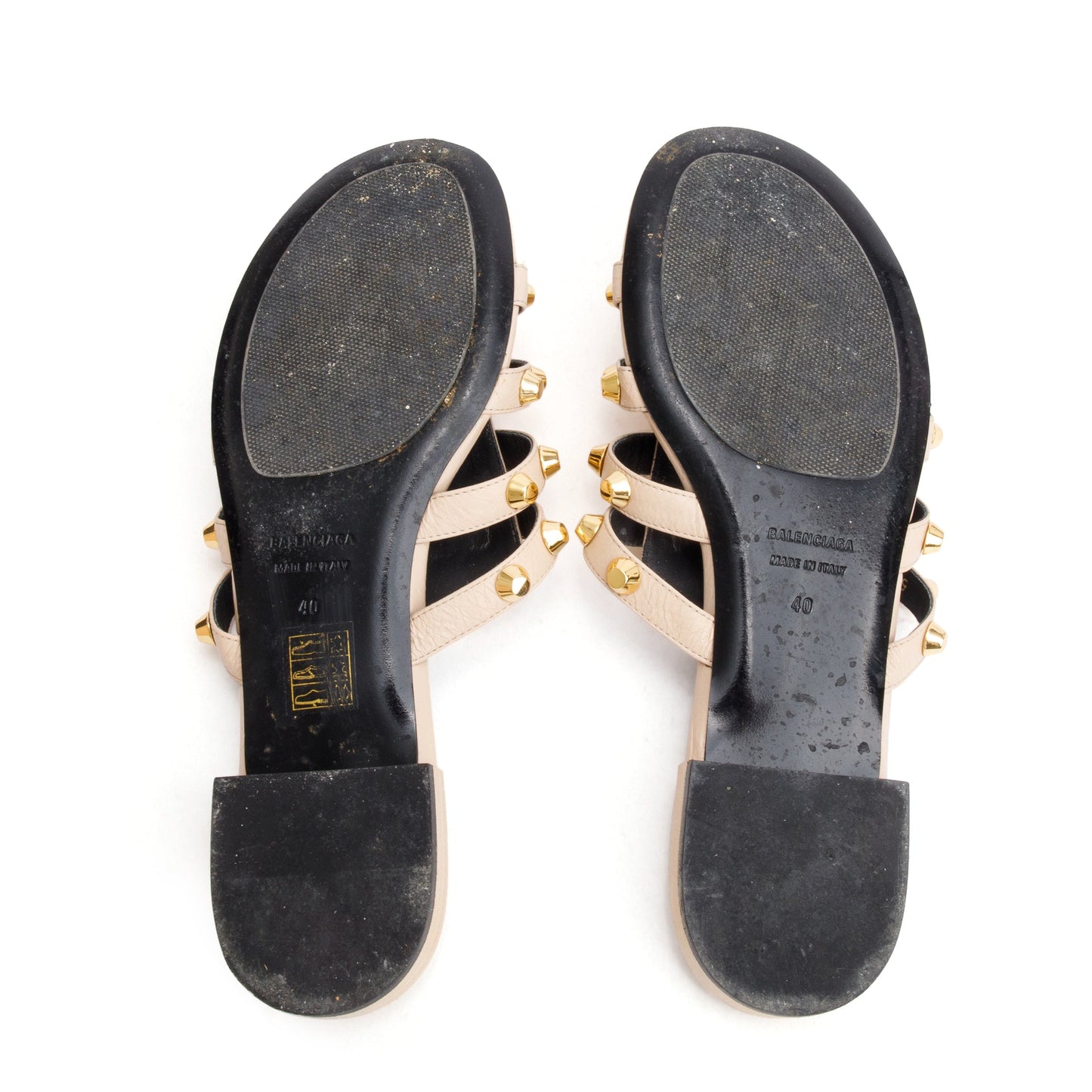Balenciaga Beige Arena Leather Classic Stud Slide Sandals, Size 40