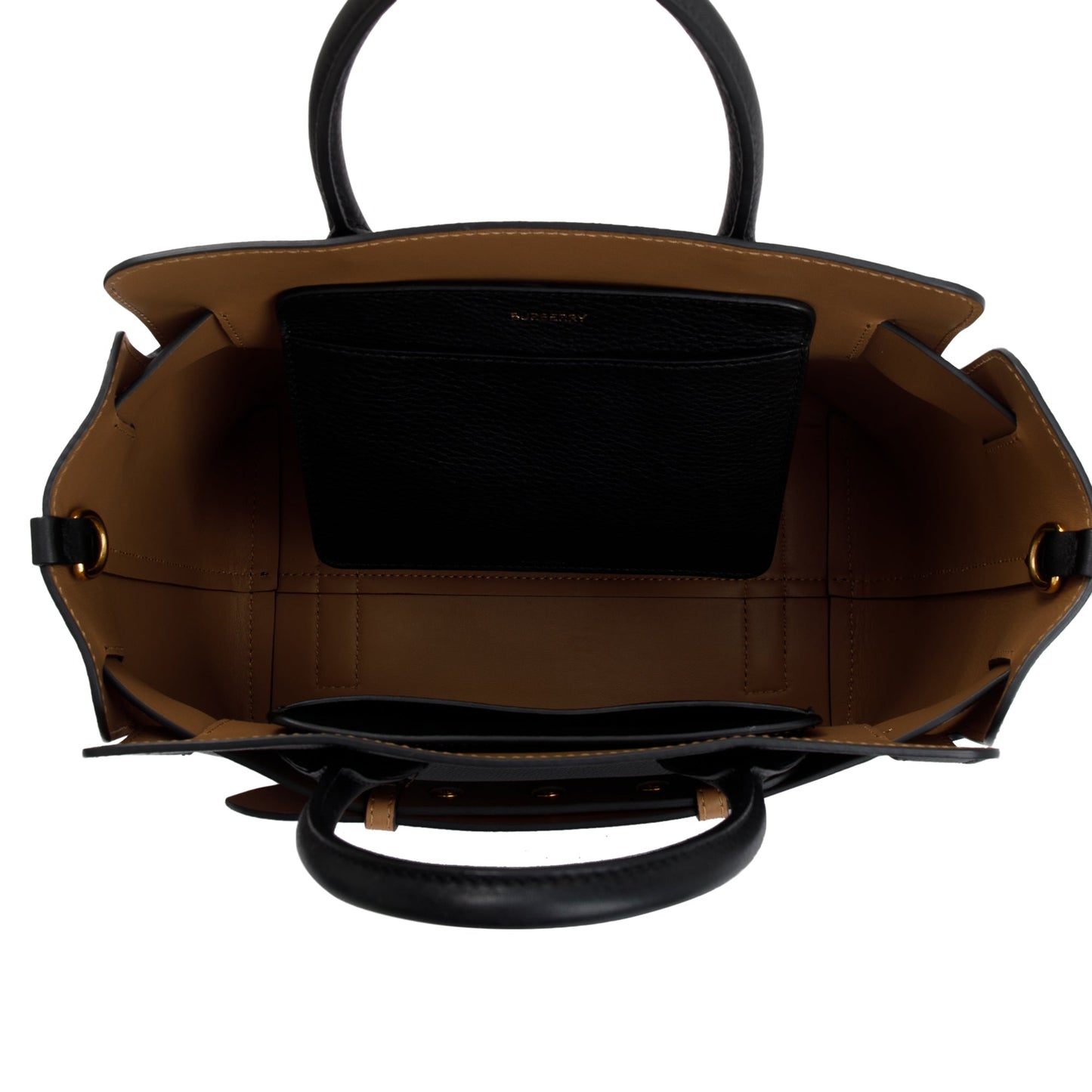 Burberry Black Grained Calfskin Leather Small Belt Tote Bag