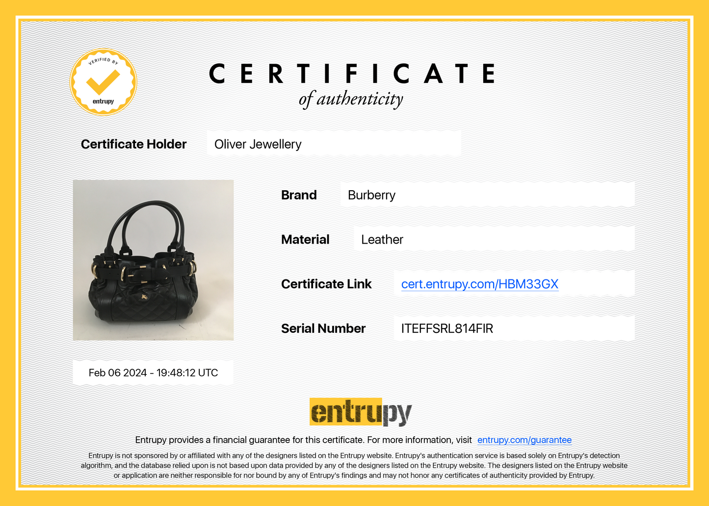 Burberry Black Quilted Calfskin Leather Beaton Bag