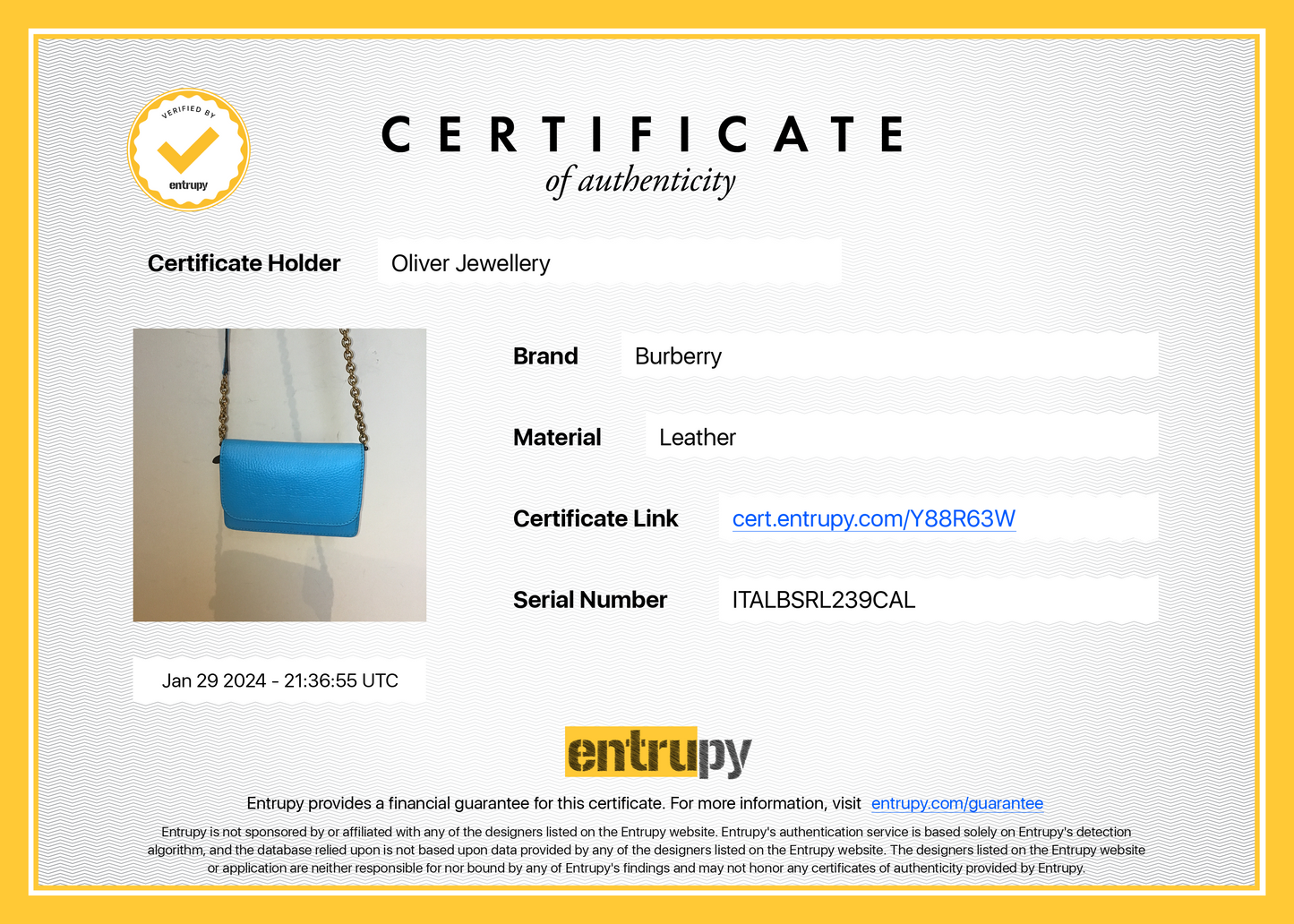 Burberry Blue Leather Hampshire Crossbody Bag