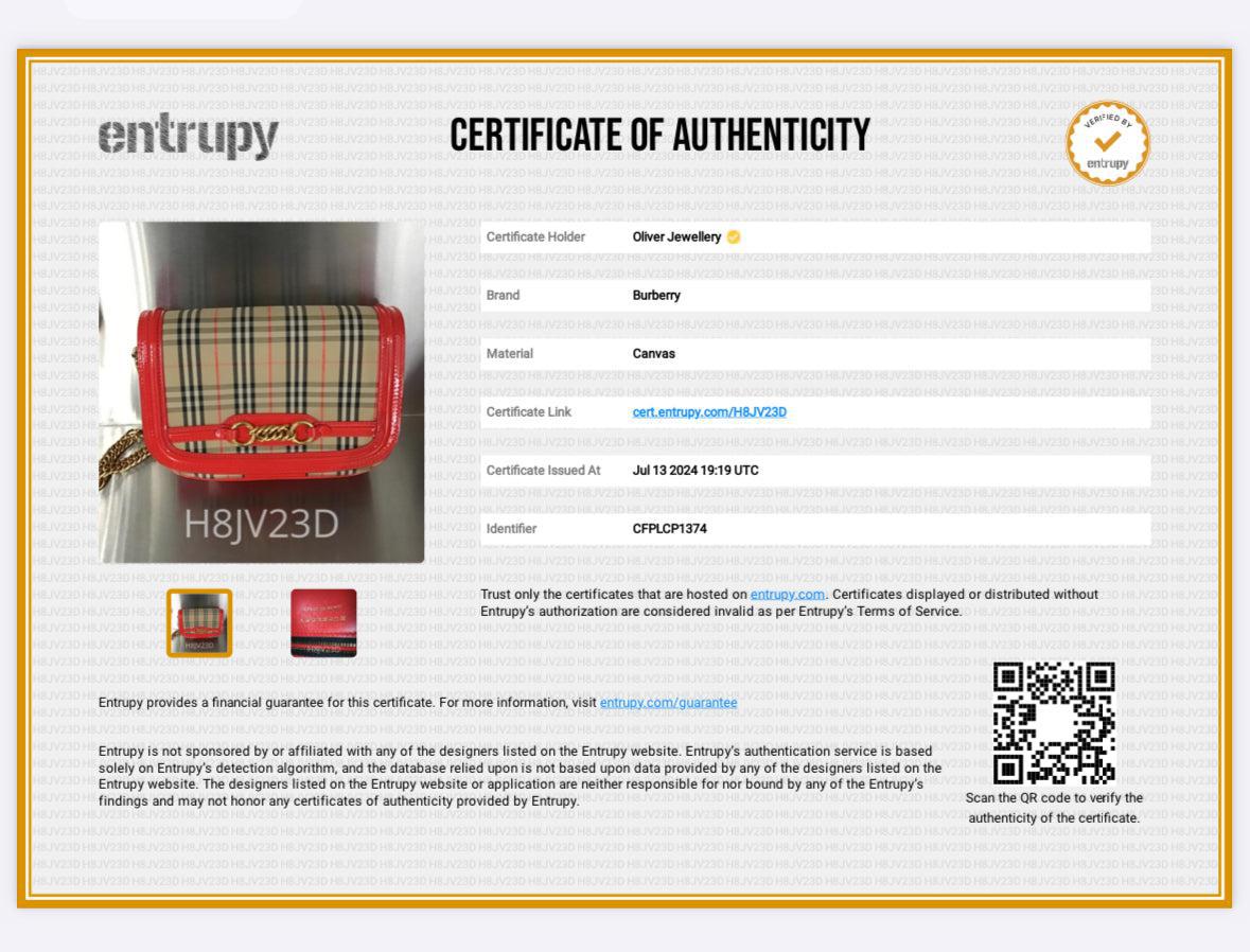 Burberry Vintage 1983 Knight Check Canvas Red Patent Leather Trinm Link Flap Shoulder Bag