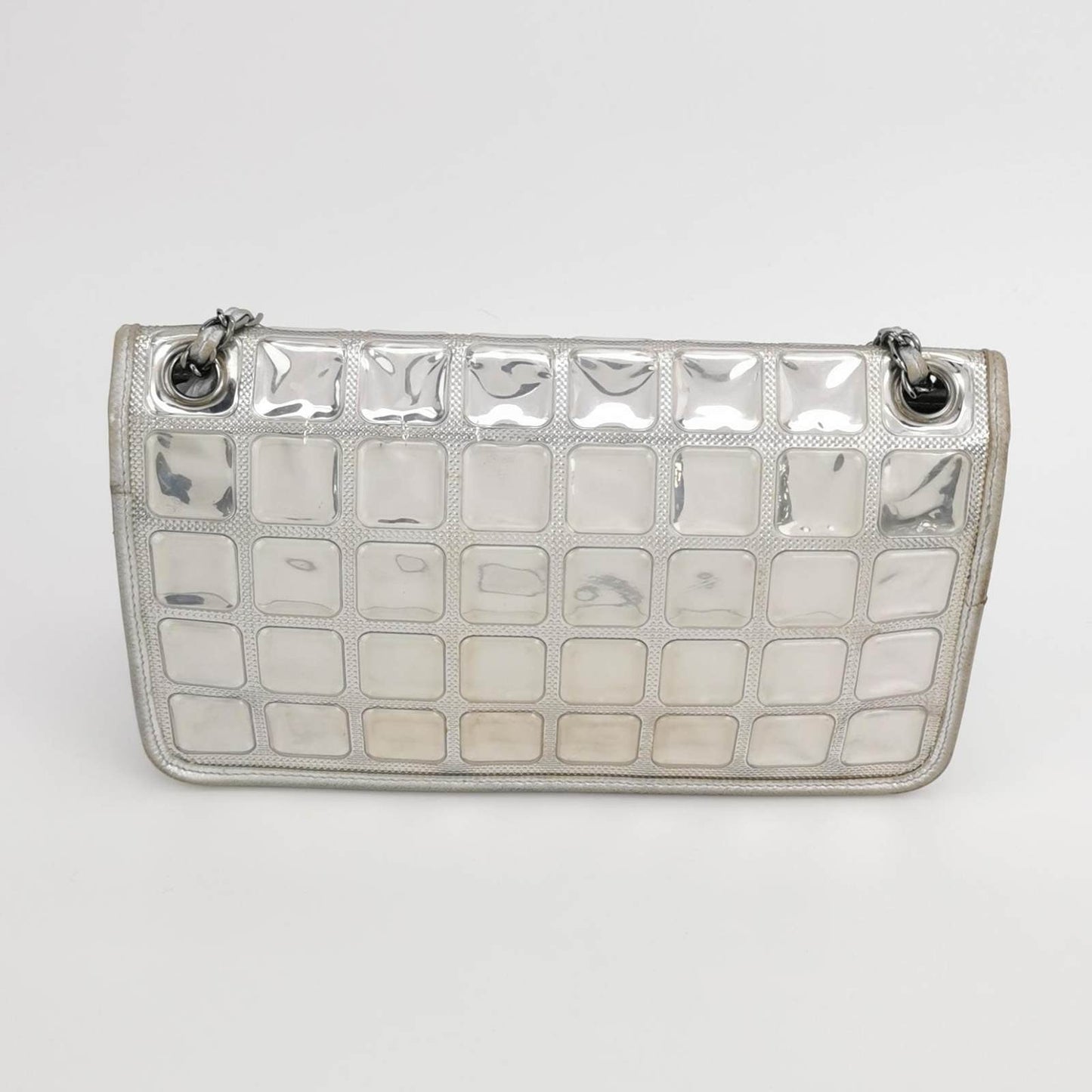 Chanel Ice Cube Chocolate Bar Classic Flap Metallic Silver PVC with Leather