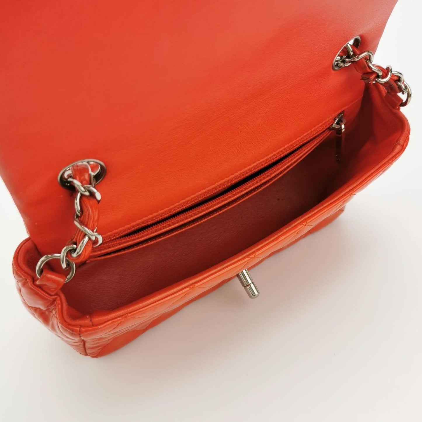 Chanel Classic Flap Square 2014 Orange Patent Leather Bag